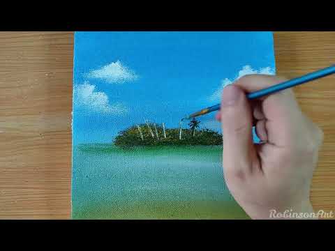 The Easy way Drawing Tropical Beach / Acrylic Painting