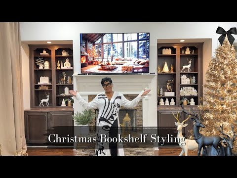 Christmas Decorate With Me | How To Decorate Your Bookshelf or Built -In For the Holidays