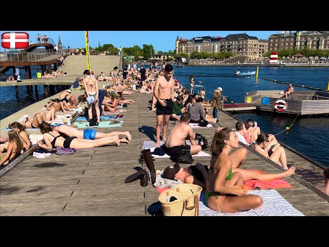 Kalvebod Brygge Harbour Bath Beach 🇩🇰 Copenhagen Denmark, 20 May 2024, Bikini Beach, 4K Beach Walk