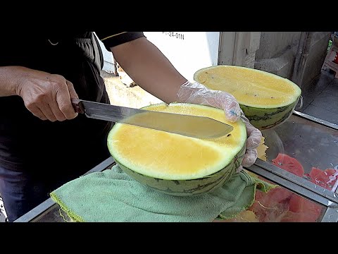 YELLOW WATERMELON AND FRUITS CUTTING - STREET FOOD