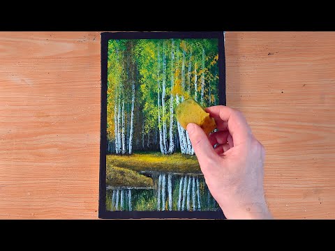 How to Draw Birch Trees Reflection / Painting Technique Step by Step