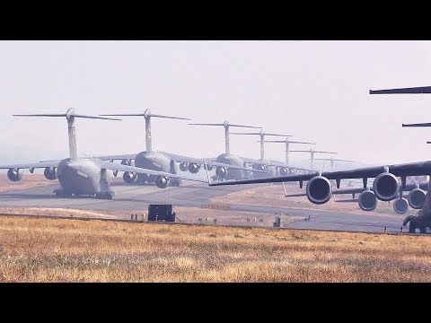 Military Aircraft Mass Takeoff From McChord Air Force Base