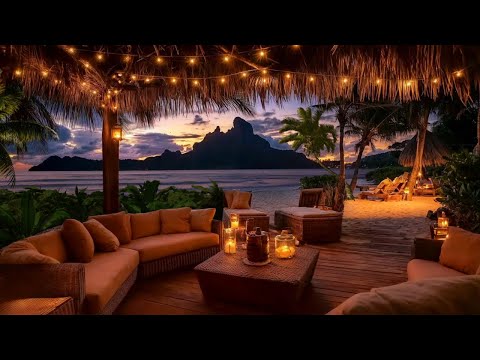 Peaceful Oceanview Porch | Crackling Fire and Calming Waves | Cozy Resort Atmosphere for Sleep