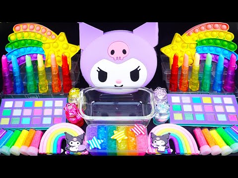 Kuromi Rainbow Slime Mixing Eyeshadow,Glitter & Random things into slime #asmr #satisfyingslime