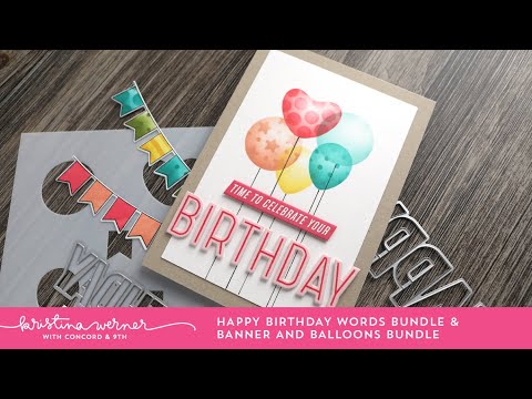 Happy Birthday Words Bundle & Banner and Balloons Bundle by Kristina Werner