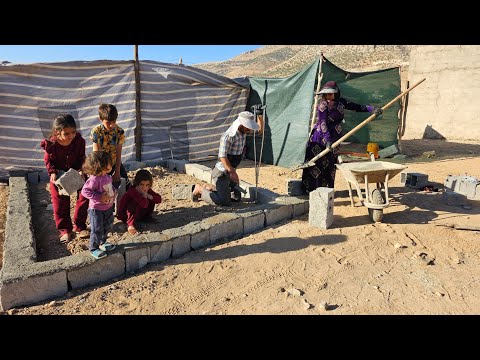 Construction of a beautiful platform for setting up a family tent in the village