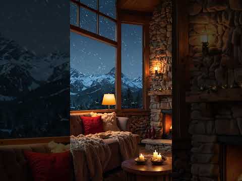 Warm Winter Cabin ❄️🔥 #snowstorm #fireplace #winter #vibe #relaxing