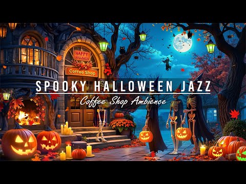 Spooky Halloween Cafe Ambience With Scary, Spooky Halloween Background Music 🎃🦇 Fireplace Sounds