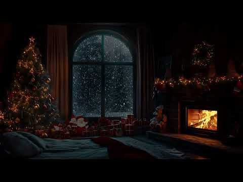 Cozy Christmas Atmosphere | Crackling Fireplace & Snowstorm for Peaceful Sleep