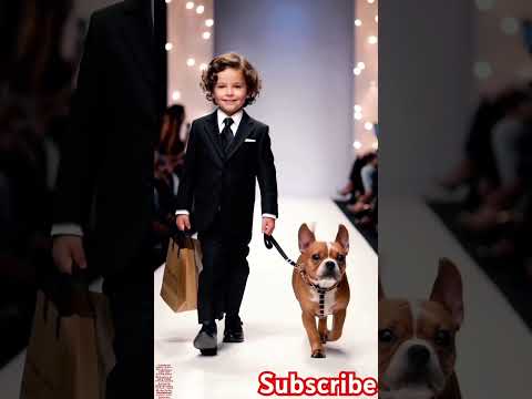 Adorable Duo Steals the Show! 🐶👦 Fashion Runway Magic" #shorts #runwaywalk #fashionnightout