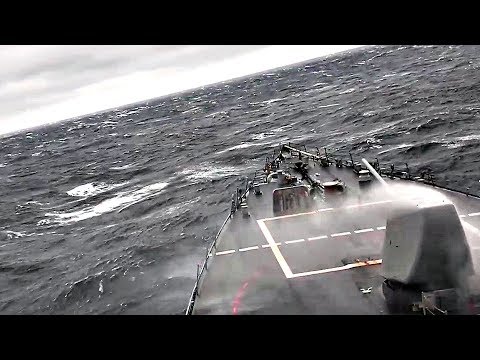 Navy Destroyer USS John S. McCain Pierce Through Rough Seas – View From Ship's Bridge (2014)