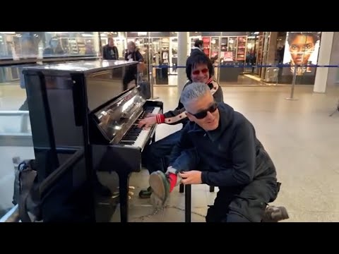 Brendan Kavanagh (aka Dr K) & Terry Miles Play 'RED SOCK BOOGIE' at St Pancras Station, London