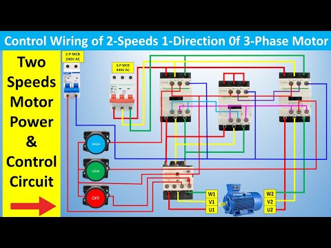 Control Diagram of 2 Speeds, One Direction for a 3-Phase Motor | 2 speeds 1  direction motor wiring