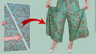 Very Easy how to Cutting and Trousers Stitching | Palazzo Skirt Pants Tutorial with Cut-out Detail