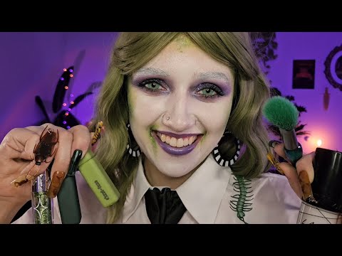 ASMR Doing Your Beetlejuice Halloween Makeup 👻💄 (whispered, personal attention, makeup roleplay)