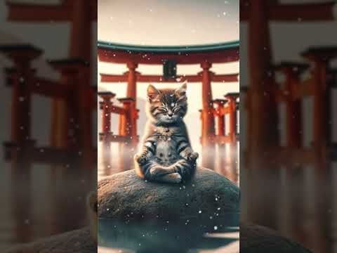 Cat Meditating in front of Torii #cat #meditation #music