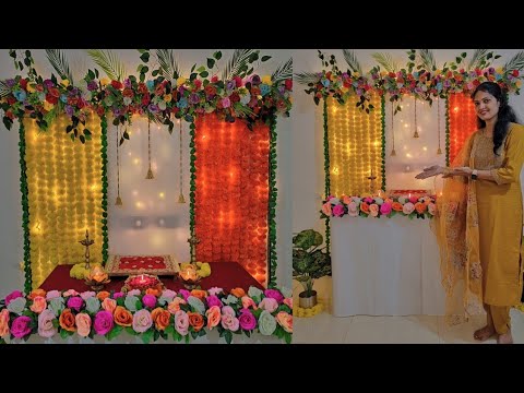 Simple & Easy Navratri decoration ideas for home / festival backdrop decoration ideas / Durgapuja