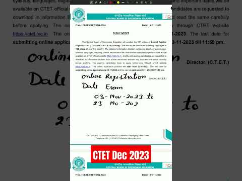 CTET Dec 2023 Notification Out #ctet #ctet2023 #bed