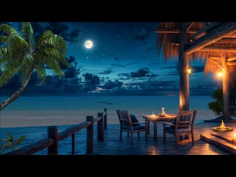 Experience the Calmest Night by the Sea |  Ocean Waves, Firelight & Starry Sky Ambience