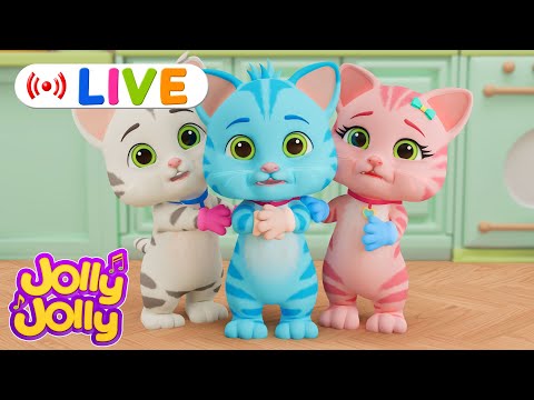 🔴LIVE JOLLY JOLLY - Best Animals Songs | Three little kittens, Row row row your boat + More!