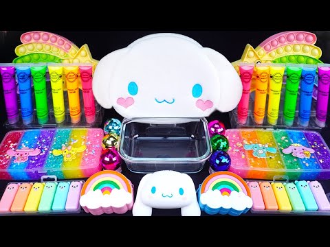 Cinnamoroll Rainbow Slime Mixing Eyeshadow,Glitter & Random things into slime #asmr #satisfyingslime