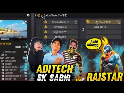 Raistar vs Aditech , Sk Sabir Boss , Munna Bhai Gaming , Pagal m10 , Gyan Gaming _ 2vs4