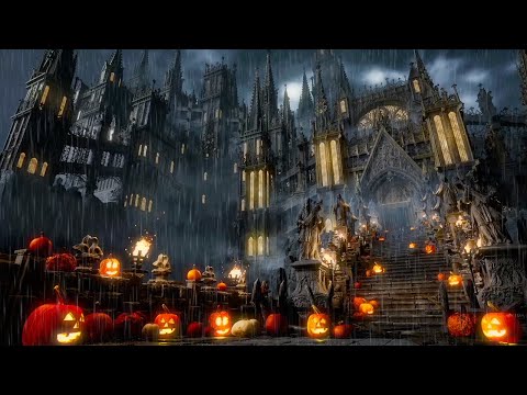 Halloween Castle Ambience | Heavy Rain & Thunder Sounds, Horses Trotting, Spookiness