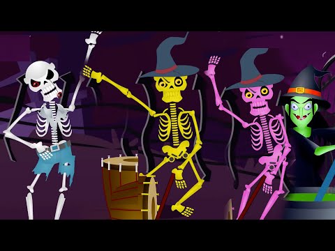 Five Skeletons With Wheels On The Bus + Spooky Scary Skeletons Songs Halloween Trick or Treat