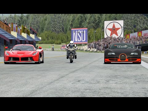 Kawasaki Ninja H2R vs Bugatti Veyron 16.4 Super Sport vs Ferrari LaFerrari at Old SPA