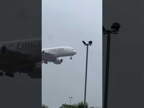 Emirates landing in the rain at Heathrow airport#shorts #shortvideo #youtubeshorts #emirates #plane