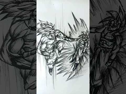 Speed Drawing Stick-man Goku vs Broly 😳//#anime #drawing #shorts