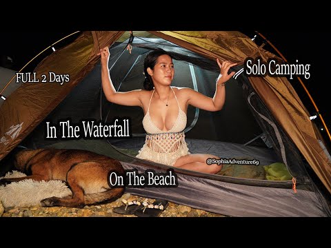 Full 2 Days Solo Camping - In The Waterfall , On The Beach - Relaxing - Nature Sounds - Healing