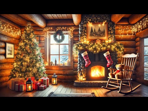 Cozy living room space during Christmas 2025 🎄🎅 Warm Jazz music with falling snow and fireplace 🔥