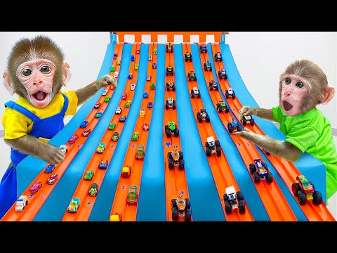 KiKi Monkey go shopping Monster Truck and Hot Wheels to play Hot Wheels Track | KUDO ANIMAL KIKI