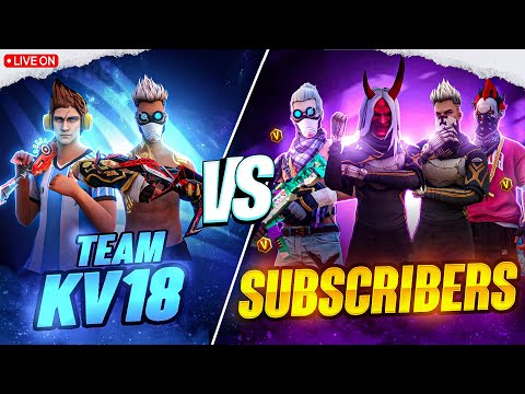 LIVE ON 🔴 TEAM KV18 VS TOP SQUADS 💜 PLAYING WITH SUBSCRIBERS 💜 Free Fire Live Telugu #kv18