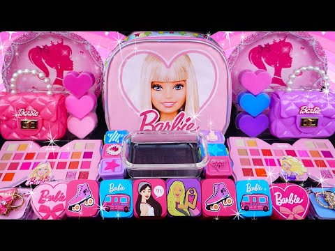 Galxay Barbie Girl Slime Mixing Eyeshadow,Glitter & Random things into slime #asmr #satisfyingslime