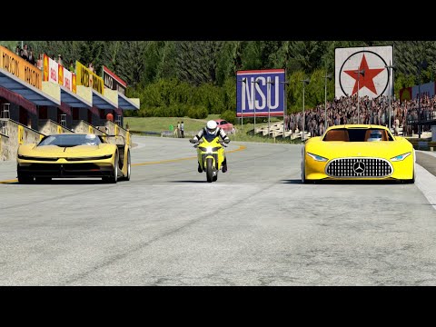 Kawasaki Ninja H2 vs Ferrari F42 Concept vs Mercedes-Benz AMG Vision GT at Old SPA