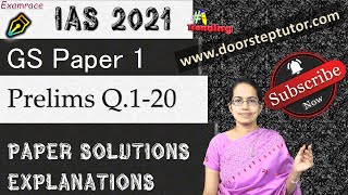 UPSC IAS Prelims GS Paper 1 - 2021 Solutions, Answer Key & Explanations (Q. 1 to 20) Part 1 of 5