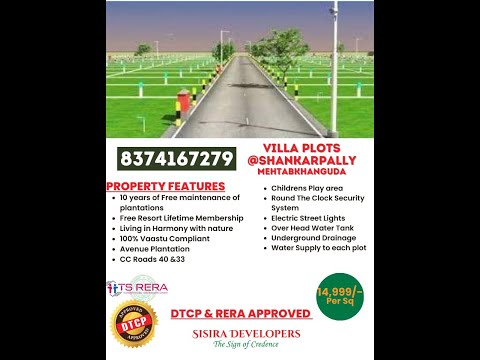 Bueatiful DTCPnRERA Villa Plots for Sale#Shankarpalli  For More Details please contact+91 8374167279