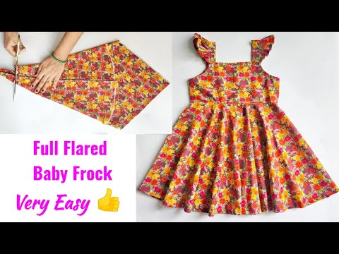 Full Flared Frill Strap Umbrella Cut Baby frock cutting and stitching