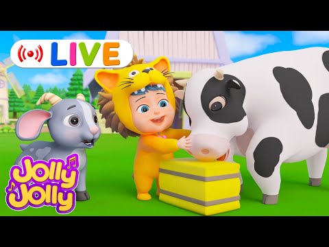 LIVE🔴🐭The animals on the farm🐷, 🦆Five little ducks🦆 + More | Jolly Jolly & Animals - Best Kids Song