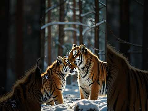 Heartwarming Moment Between Two Playful Tigers in Snowy Forest  #cute #tinypets