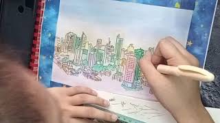 Magical City Lights Watercolor Painting for Beginners